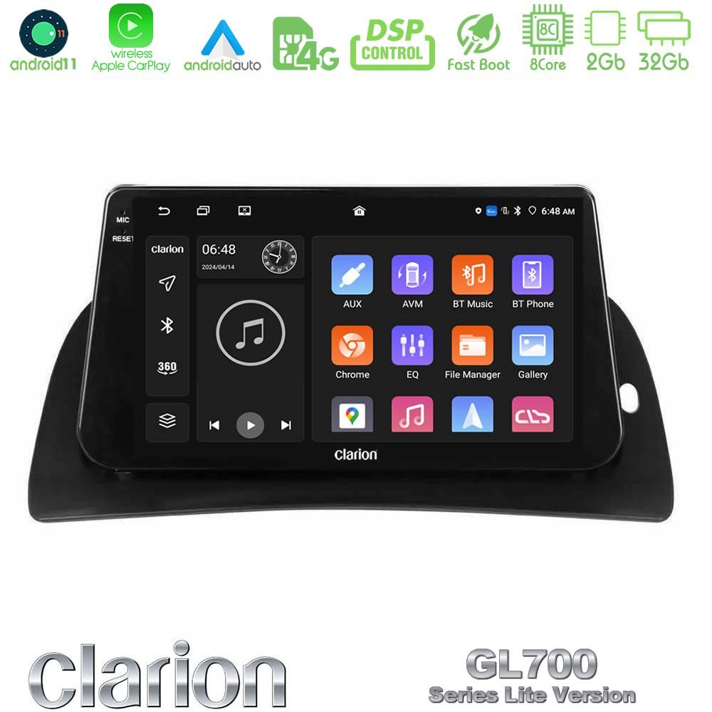 Clarion GL700 Lite Series 8Core Android11 2+32GB Renault Kangoo 2015-2018 Navigation Multimedia Tablet 9" Με Carplay & Android Auto