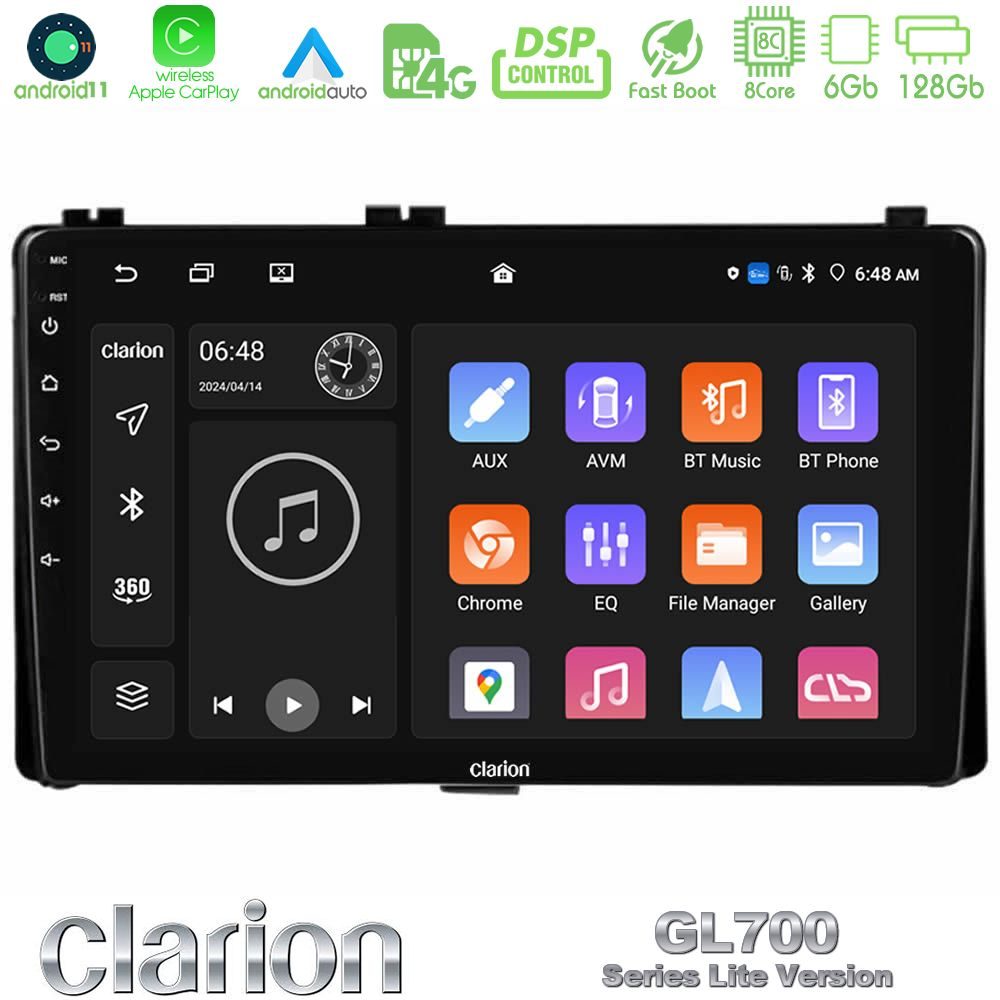 Clarion GL700 Lite Series 8Core Android11 6+128GB Toyota Corolla/Auris 2017-2019  Navigat-ion Multimedia Tablet 9" Με Carplay & Android Auto