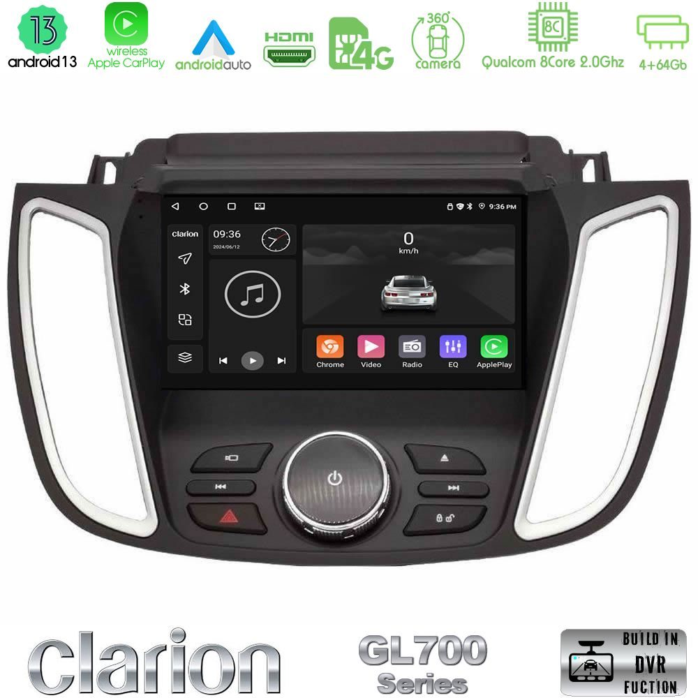 Clarion GL700 Series 8Core Android11 4+64GB Ford Kuga/C-Max 2013-2019 Navigation Multimedia Tablet 9" Με Carplay & Android Auto