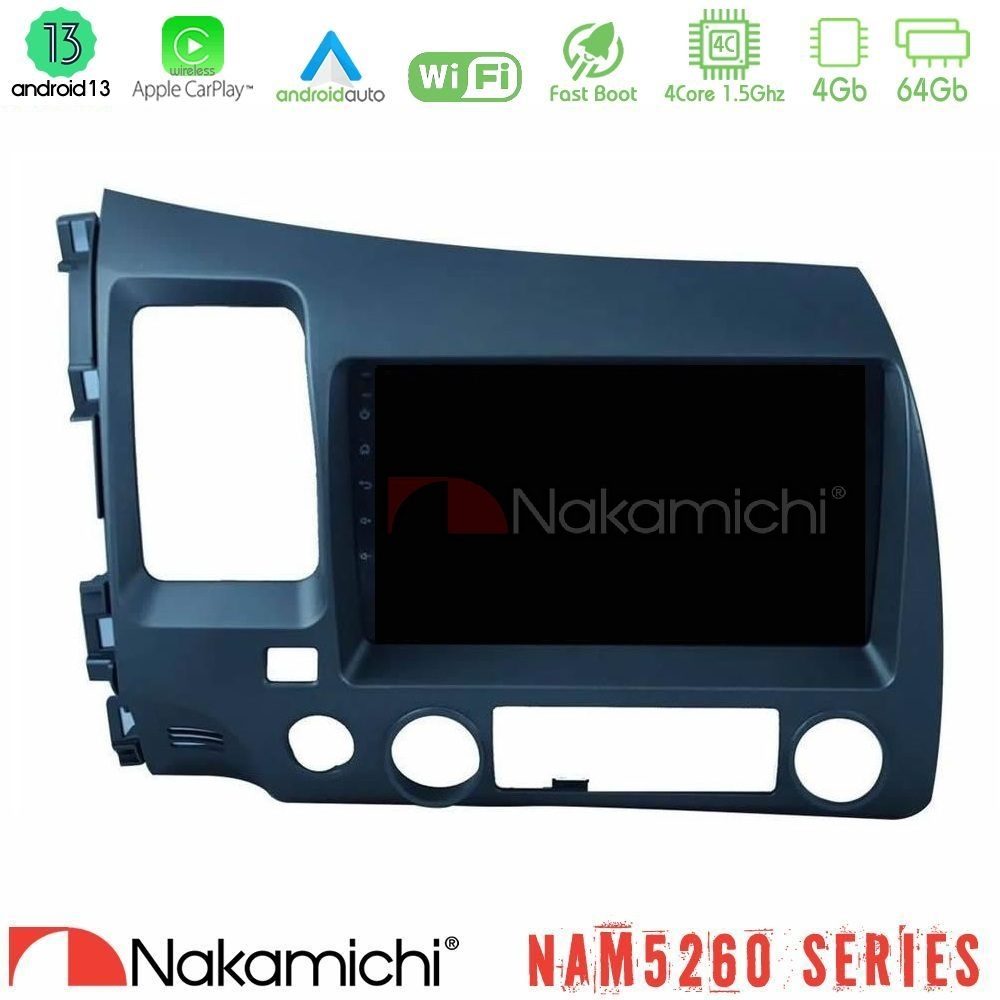 Nakamichi NAM5260 Series 4Core Android13 4+64GB Honda Civic 2006-2011 Navigation Multimedia Tablet 9" Με Carplay & Android Auto