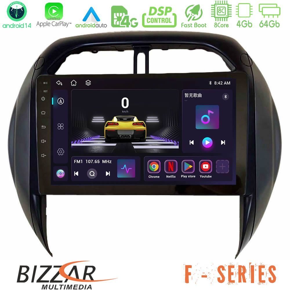 Bizzar F Series 8Core Android14 4+64GB  Toyota RAV4 2001-2005 (Auto A/C) Navigation Multimedia Tablet 9" Με Carplay & Android Auto