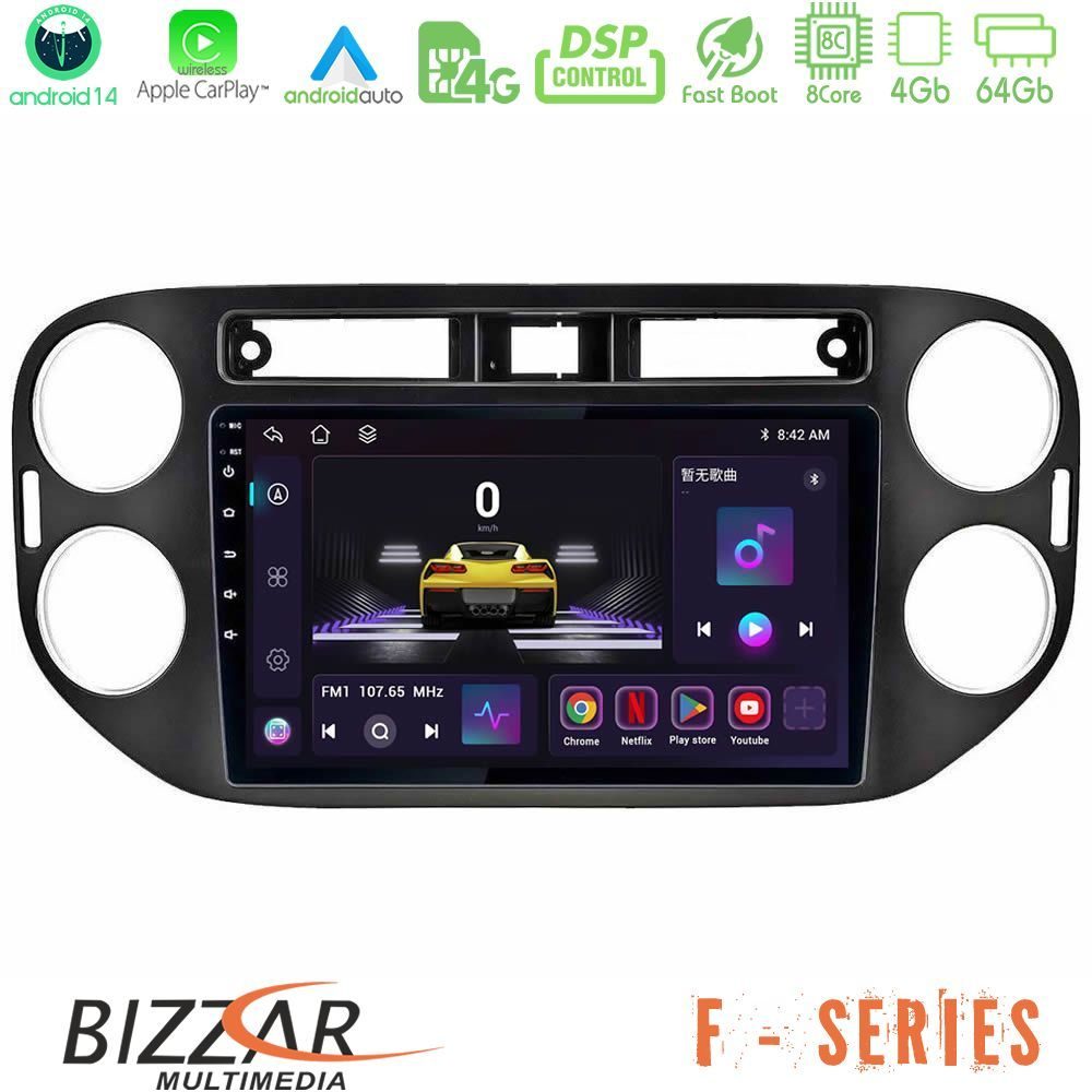 Bizzar F Series 8Core Android14 4+64GB  VW Tiguan Navigation Multimedia Tablet 9" (23mm alarm button) Με Carplay & Android Auto