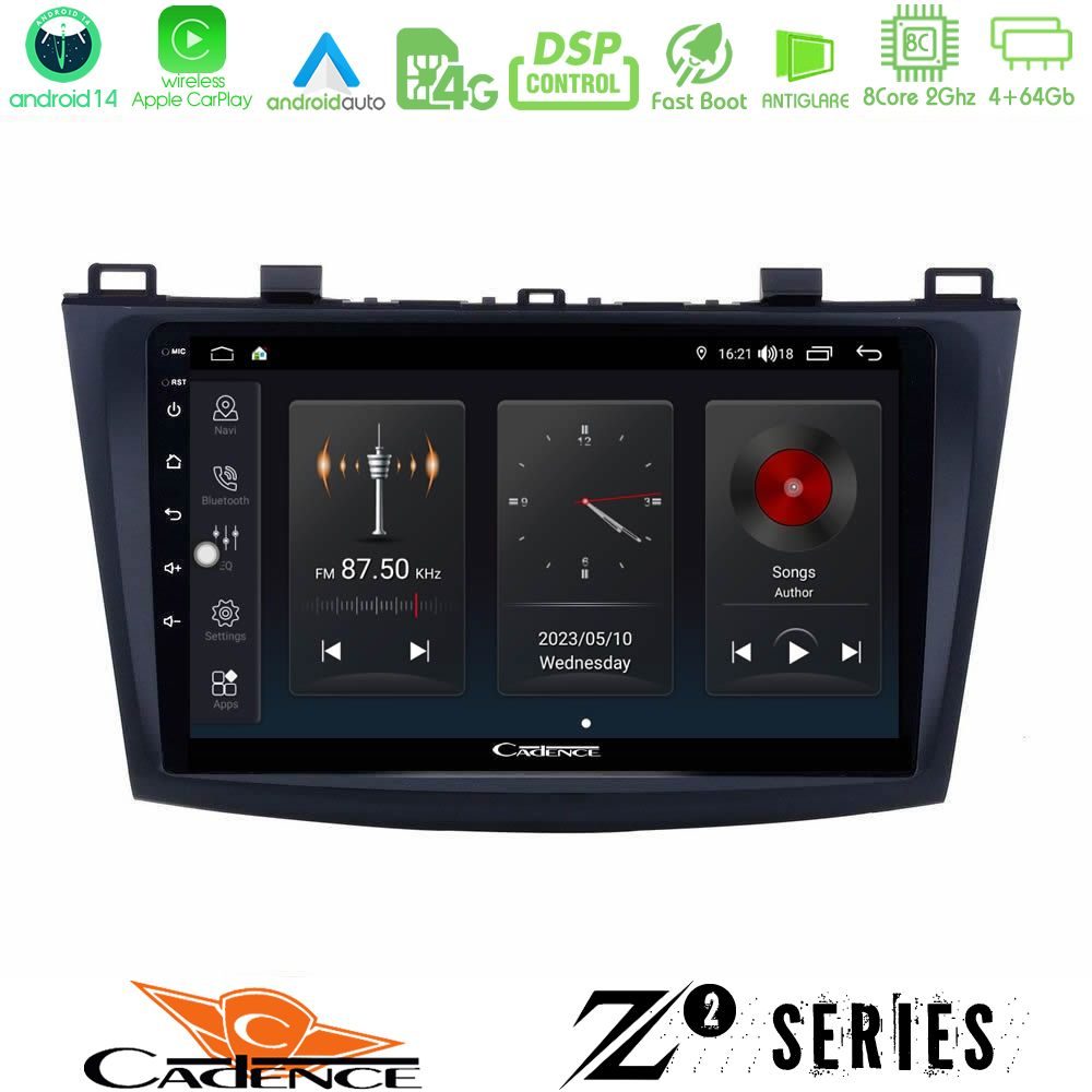 Cadence Z2 Series 8Core Android14 4+64GB  Mazda 3 2009-2014 Navigation Multimedia Tablet 9" Με Carplay & Android Auto