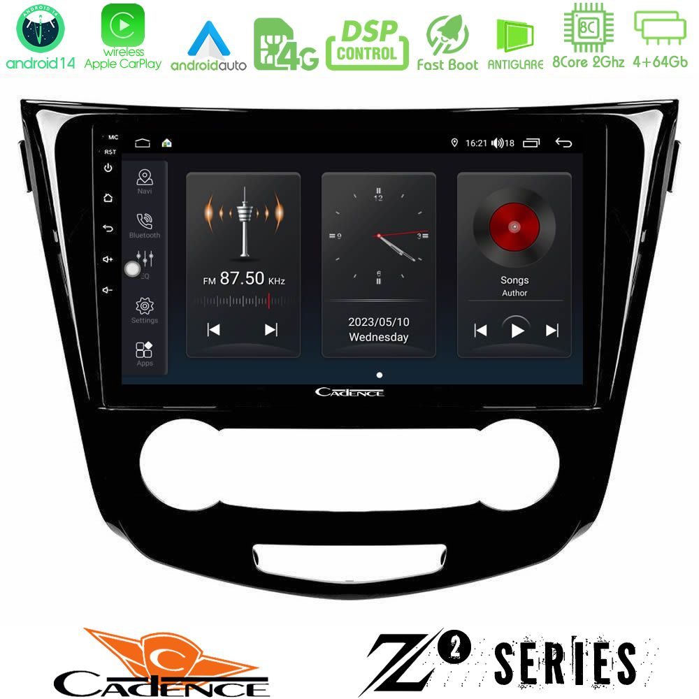 Cadence Z2 Series 8Core Android14 4+64GB  Nissan Qashqai J11 (Manual A/C) Navigation Multimedia Tablet 10" Με Carplay & Android Auto