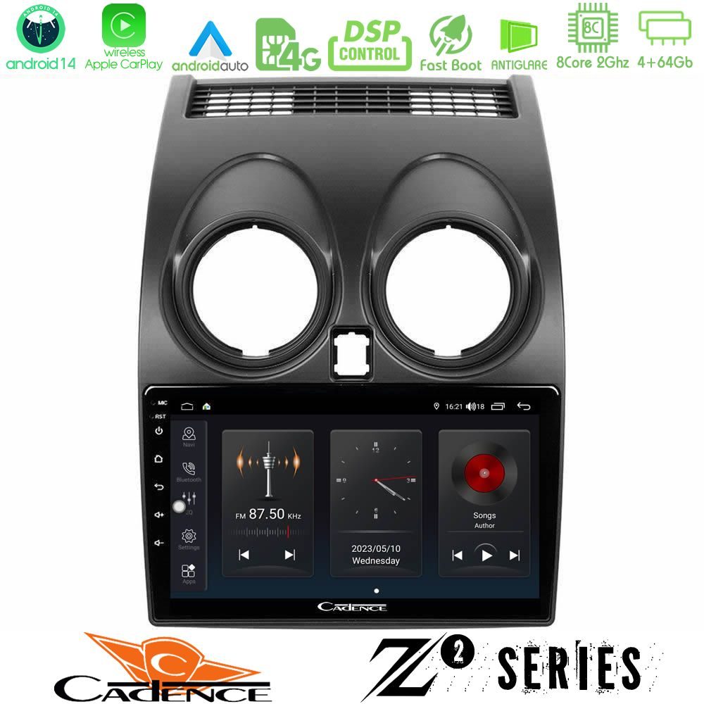 Cadence Z2 Series 8Core Android14 4+64GB  Nissan Qashqai J10 Navigation Multimedia Tablet 9" Με Carplay & Android Auto
