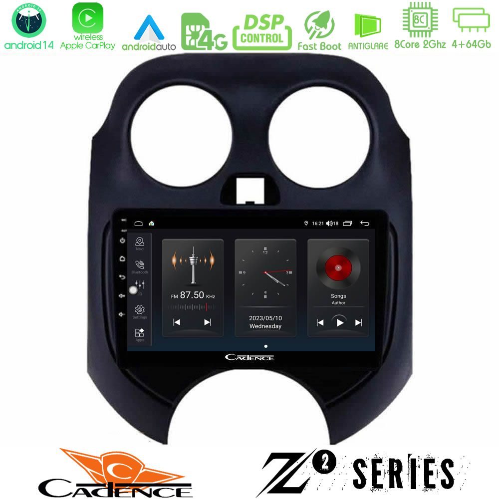 Cadence Z2 Series 8Core Android14 4+64GB  Nissan Micra 2011-2014 Navigation Multimedia Tablet 9" Με Carplay & Android Auto