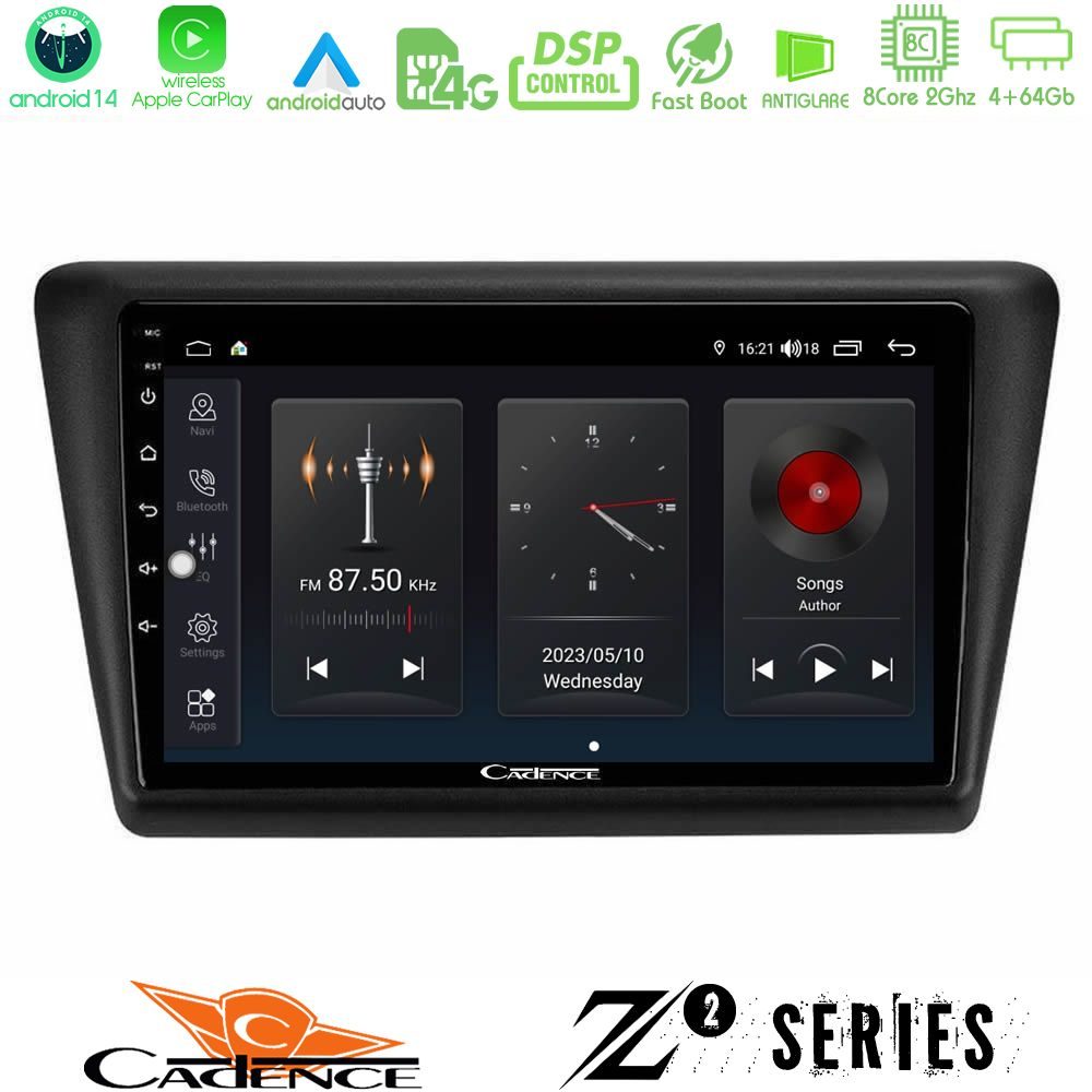 Cadence Z2 Series 8Core Android14 4+64GB  Skoda Rapid 2013-2017 Navigation Multimedia Tablet 9" Με Carplay & Android Auto