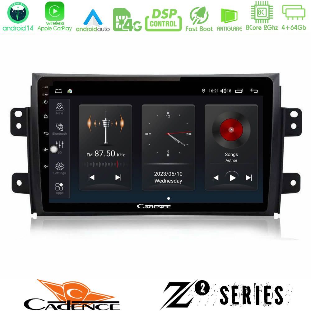 Cadence Z2 Series 8Core Android14 4+64GB  Suzuki SX4 2006-2014 Fiat Sedici 2006-2014 Navigation Multimedia Tablet 9" Με Carplay & Android Auto