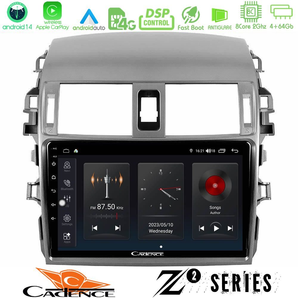 Cadence Z2 Series 8Core Android14 4+64GB  Toyota Corolla 2008-2010 Navigation Multimedia Tablet 9" Με Carplay & Android Auto