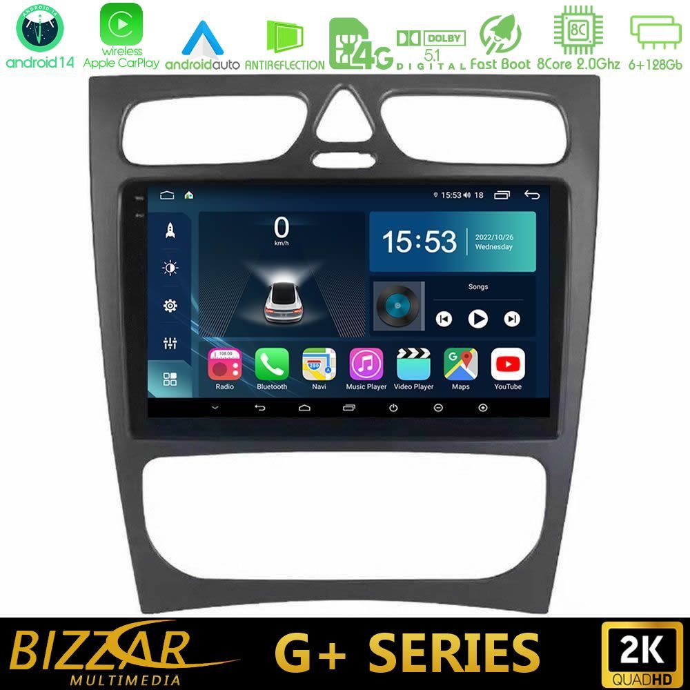 Bizzar G+ Series Mercedes C Class (W203) 8core Android14 6+128GB Navigation Multimedia Tablet 9"