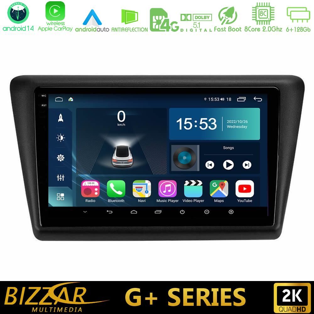 Bizzar G+ Series Skoda Rapid 2013-2017 8core Android14 6+128GB Navigation Multimedia Tablet 9"