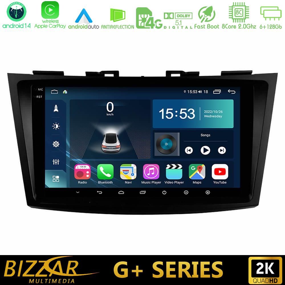 Bizzar G+ Series Suzuki Swift 2011-2016 8core Android14 6+128GB Navigation Multimedia Tablet 9"