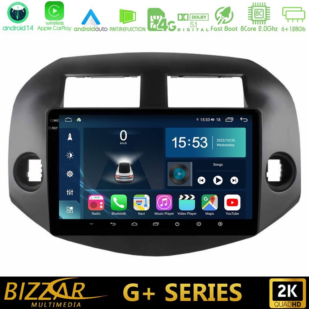 Bizzar G+ Series Toyota Rav4 2006-2012 8core Android14 6+128GB Navigation Multimedia Tablet 10"