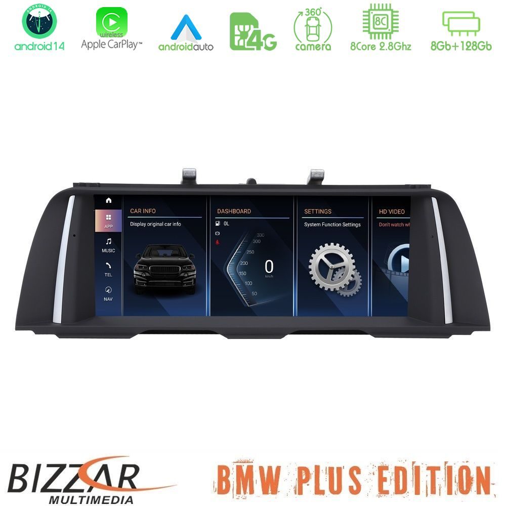 Bizzar Plus Edition BMW 5 Series F10/F11 CIC Android14 8Core (8+128GB) Navigation Multimedia 10.25" HD Black Panel (OEM Style)