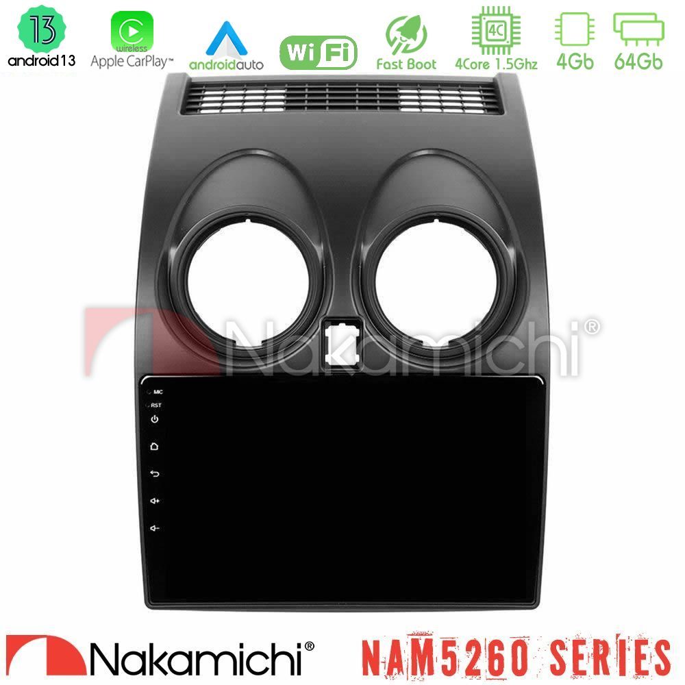 Nakamichi NAM5260 Series 4Core Android13 4+64GB Nissan Qashqai J10 Navigation Multimedia Tablet 9" Με Carplay & Android Auto
