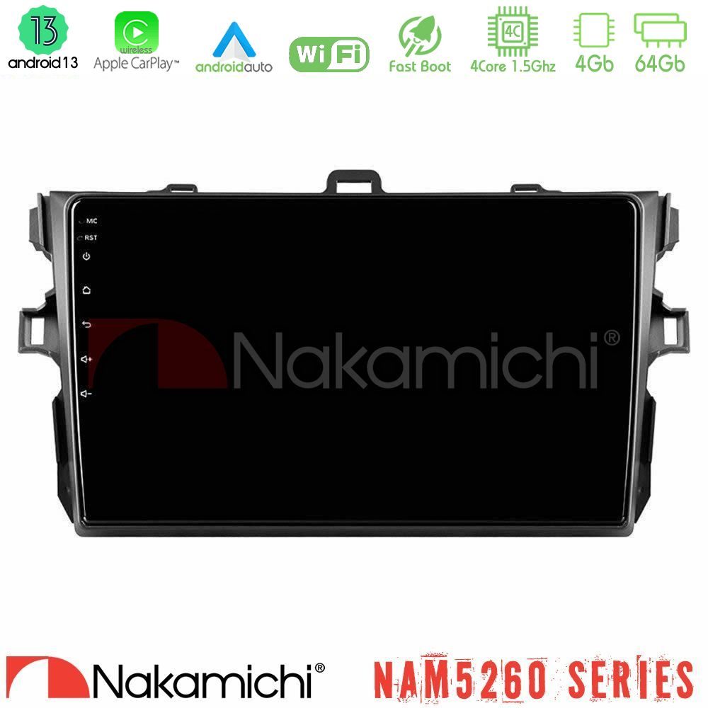 Nakamichi NAM5260 Series 4Core Android13 4+64GB Toyota Corolla 2007-2012 Navigation Multimedia Tablet 9" Με Carplay & Android Auto