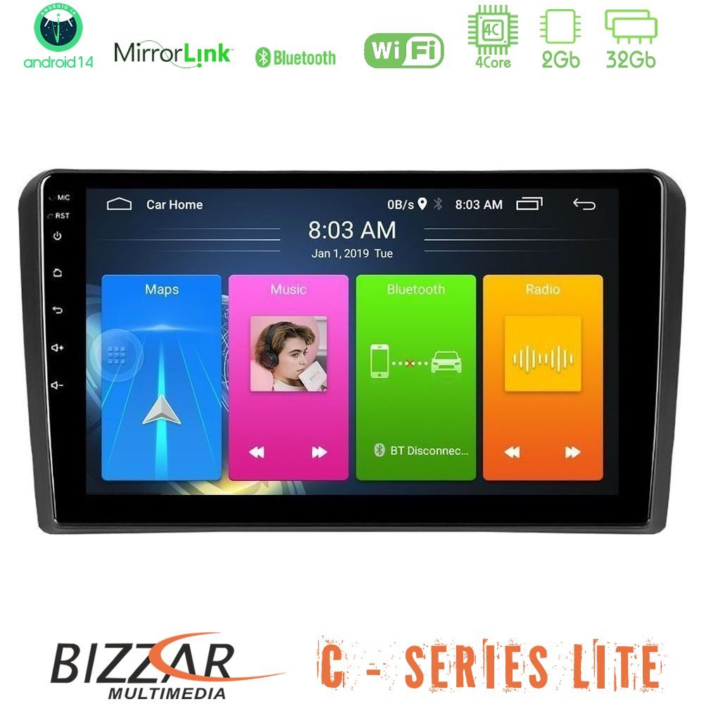 Bizzar C Series Lite 4Core Android14 2+32GB  Audi A3 8P Navigation Multimedia Tablet 9"