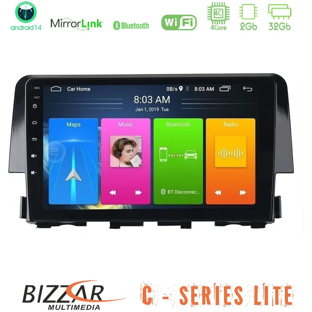 Bizzar C Series Lite 4Core Android14 2+32GB  Honda Civic 2016-2020 Navigation Multimedia Tablet 9"