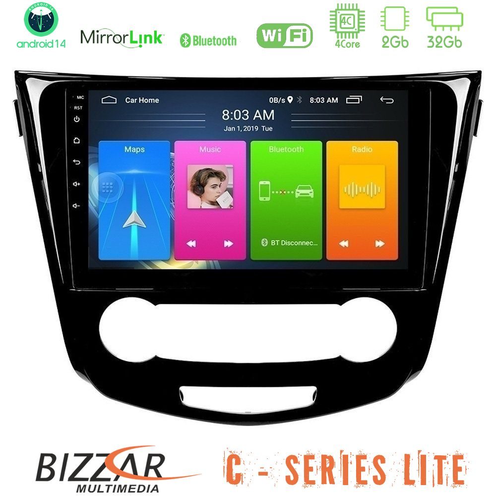 Bizzar C Series Lite 4Core Android14 2+32GB  Nissan Qashqai J11 (Manual A/C) Navigation Multimedia Tablet 10"