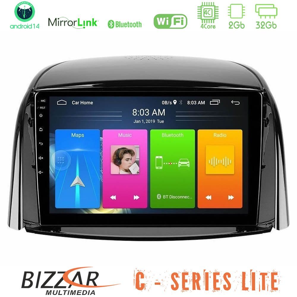 Bizzar C Series Lite 4Core Android14 2+32GB  Renault Koleos 2007-2015 Navigation Multimedia Tablet 9"