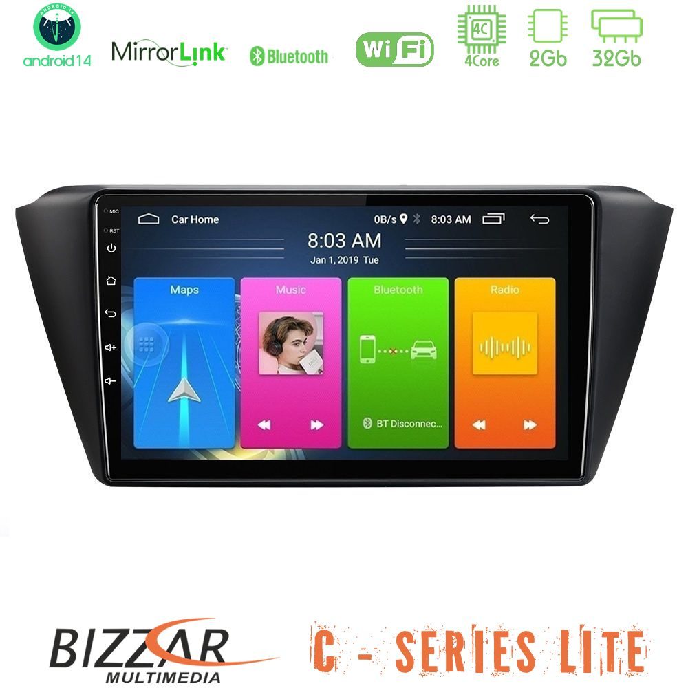 Bizzar C Series Lite 4Core Android14 2+32GB  Skoda Fabia 2015-2021 Navigation Multimedia Tablet 9"