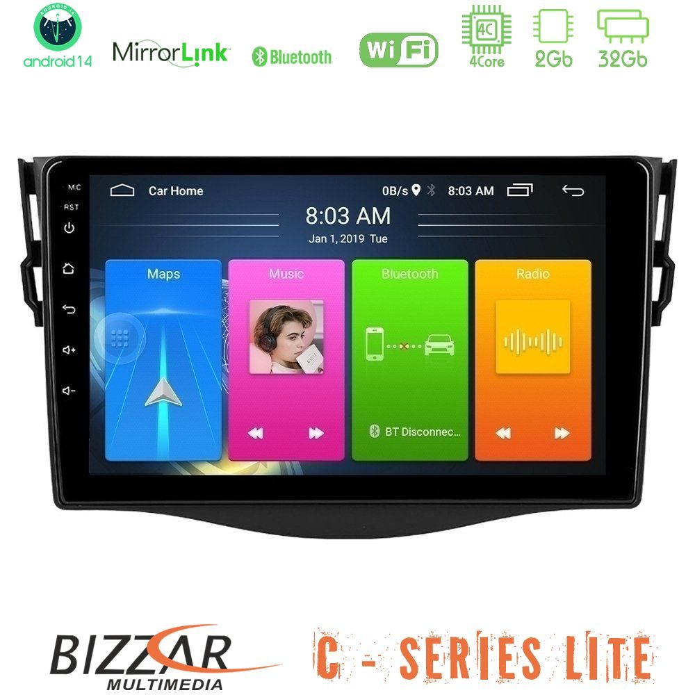 Bizzar C Series Lite 4Core Android14 2+32GB  Toyota RAV4 Navigation Multimedia Tablet 9"