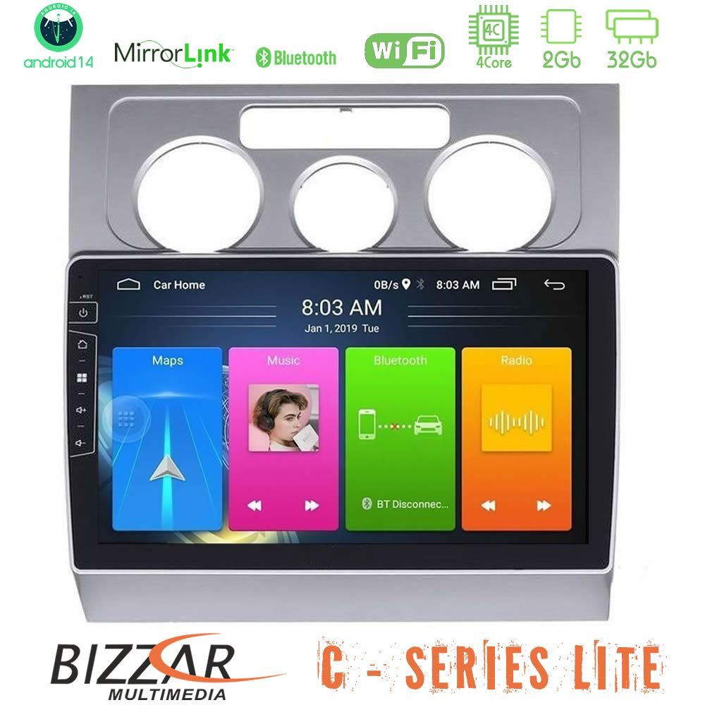 Bizzar C Series Lite 4Core Android14 2+32GB     VW Touran 2003-2011 Navigation Multimedia Tablet 10"