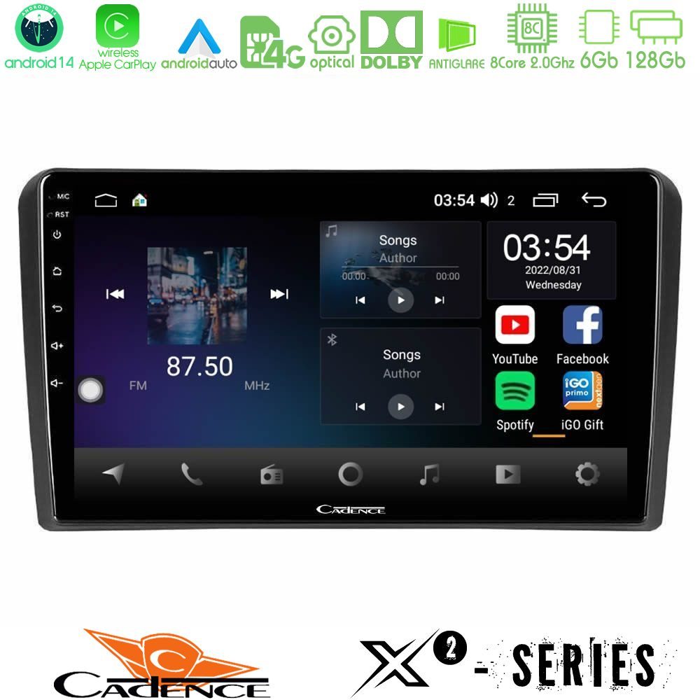 Cadence X2 Series 8Core Android14 6+128GB  Audi A3 8P Navigation Multimedia Tablet 9"