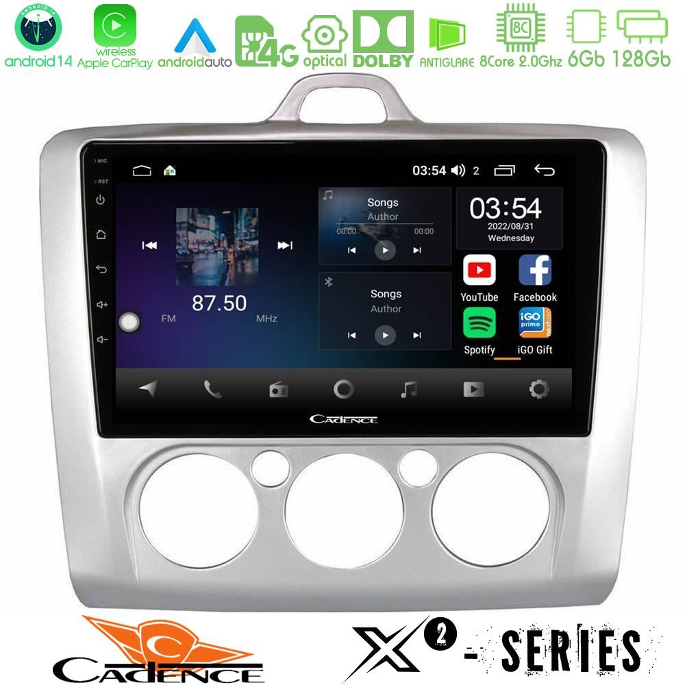 Cadence X2 Series 8Core Android14 6+128GB  Ford Focus Manual AC Navigation Multimedia Tablet 9"