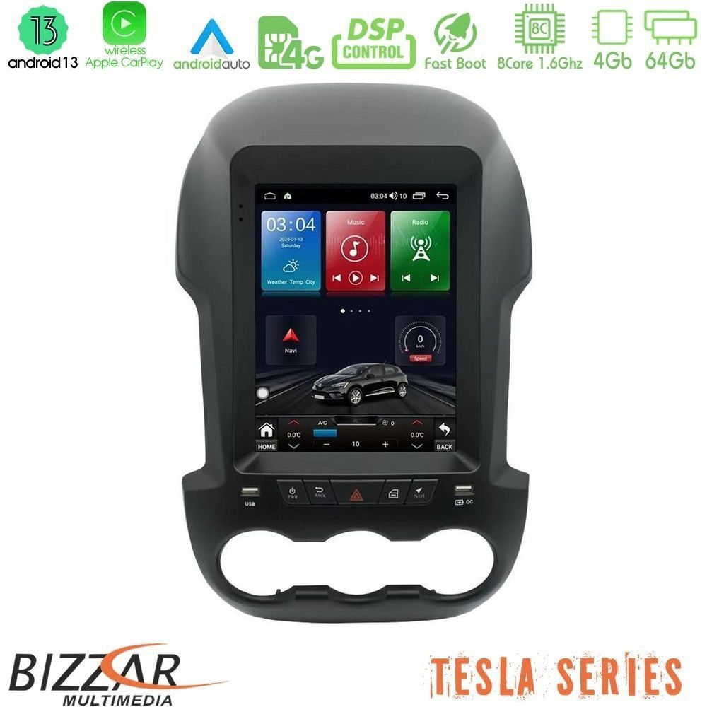 Bizzar Tesla Series 8Core Android13 4+64GB Ford Ranger 2012-2016 Navigation Multimedia Tablet 9.7"