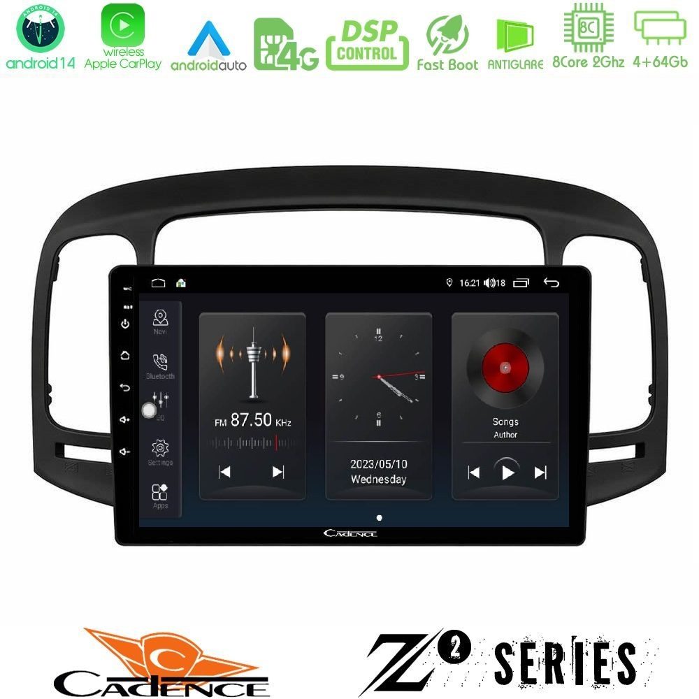 Cadence Z2 Series 8Core Android14 4+64GB Hyundai Accent 2006-2011 Navigation Multimedia Tablet 9" Με Carplay & Android Auto