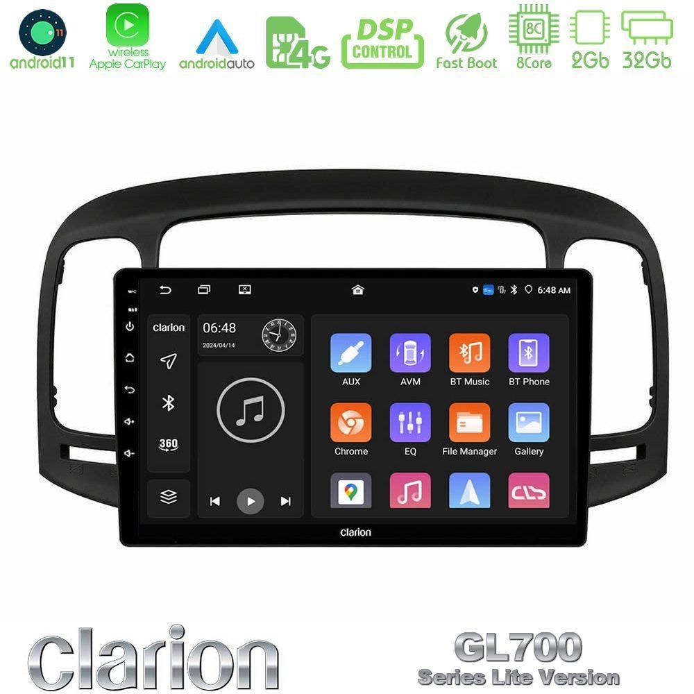 Clarion GL700 Lite Series 8Core Android11 2+32GB Hyundai Accent 2006-2011 Navigation Multimedia Tablet 9" Με Carplay & Android Auto