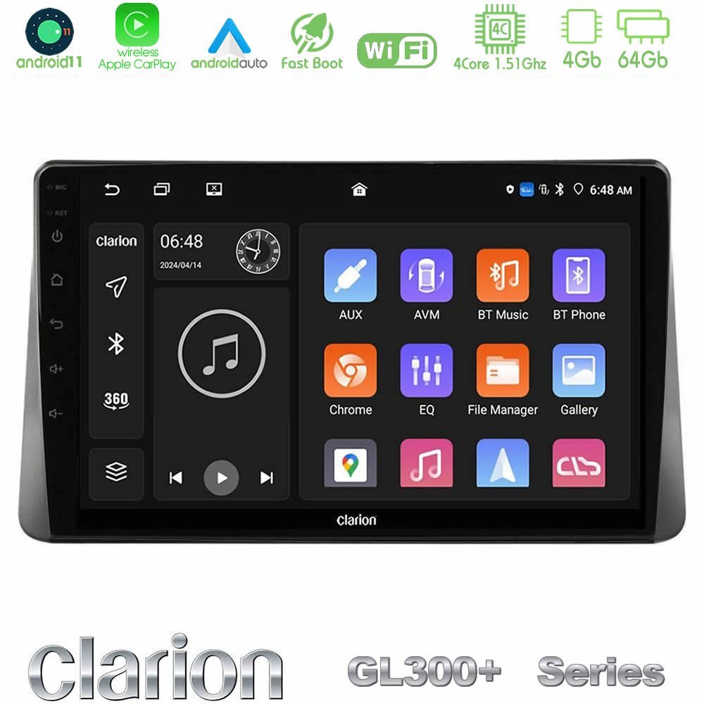 Clarion GL300+ Series 4Core Android11 4+64GB Ford Focus 2019-> Navigation Multimedia Tablet 9"
