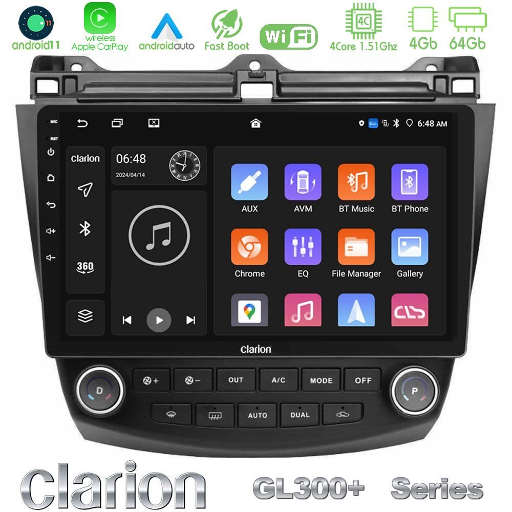 Clarion GL300+ Series 4Core Android11 4+64GB  Honda Accord 2002-2008 Navigation Multimedia Tablet 10"