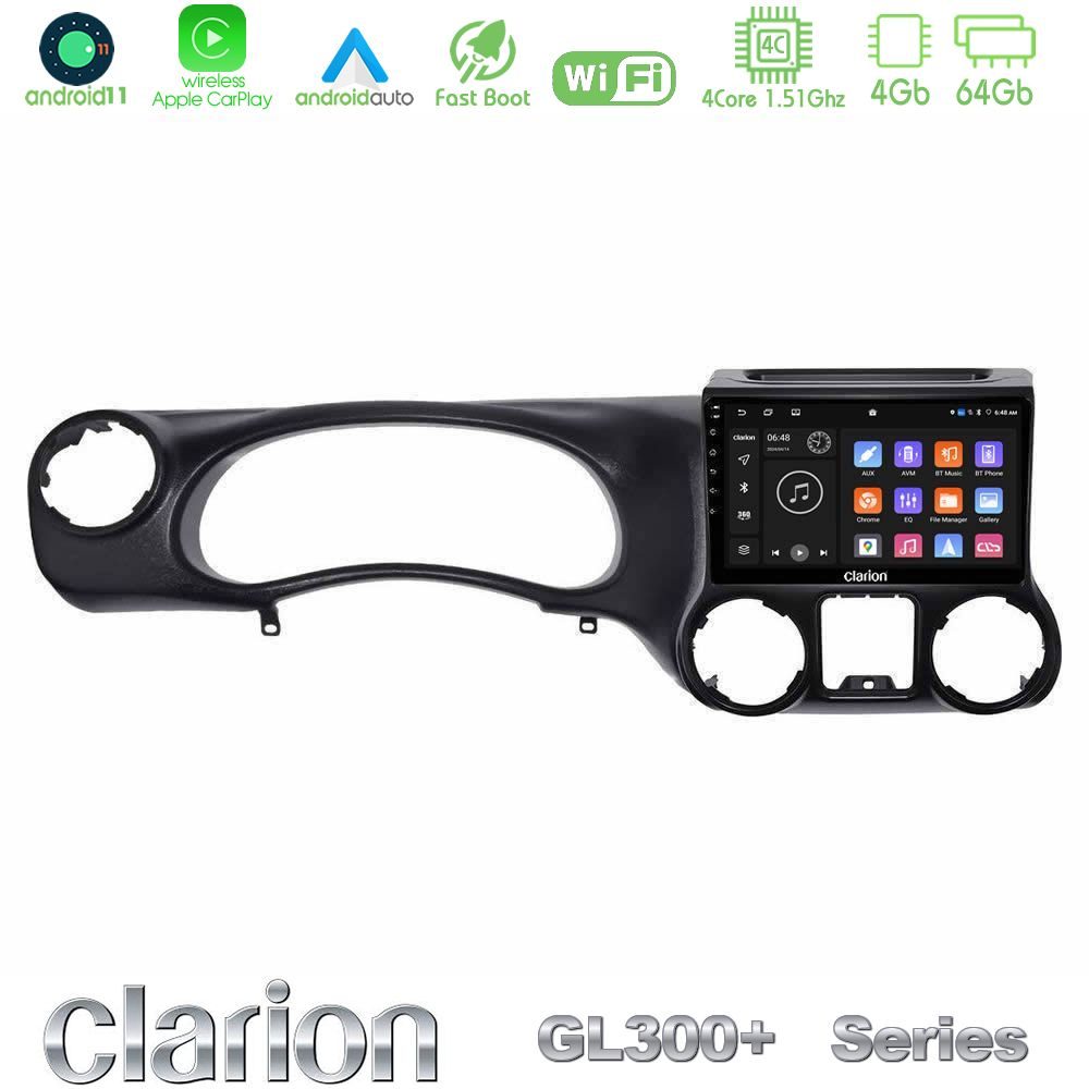 Clarion GL300+ Series 4Core Android11 4+64GB  Jeep Wrangler 2011-2014 Navigation Multimedia Tablet 10"