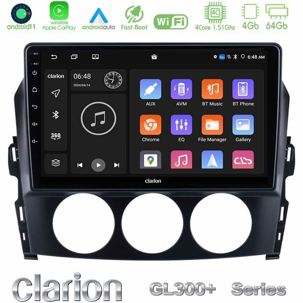 Clarion GL300+ Series 4Core Android11 4+64GB  Mazda MX-5 2006-2008 Navigation Multimedia Tablet 9"