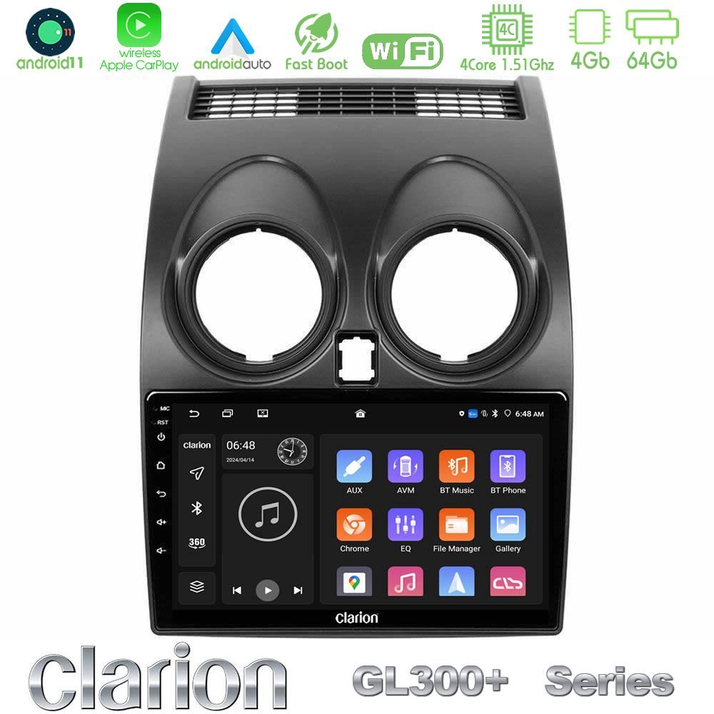 Clarion GL300+ Series 4Core Android11 4+64GB  Nissan Qashqai J10 Navigation Multimedia Tablet 9"