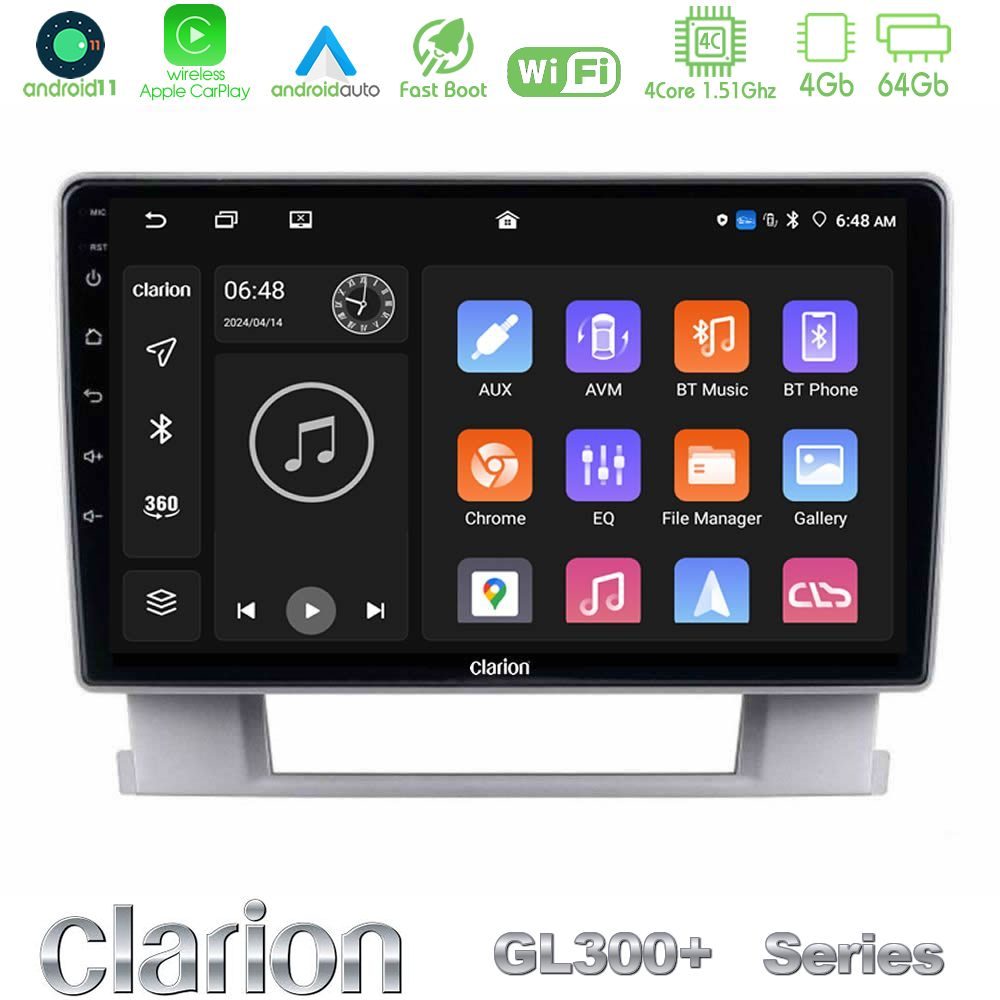 Clarion GL300+ Series 4Core Android11 4+64GB  Opel Astra J 2010-2014 Navigation Multimedia Tablet 9"