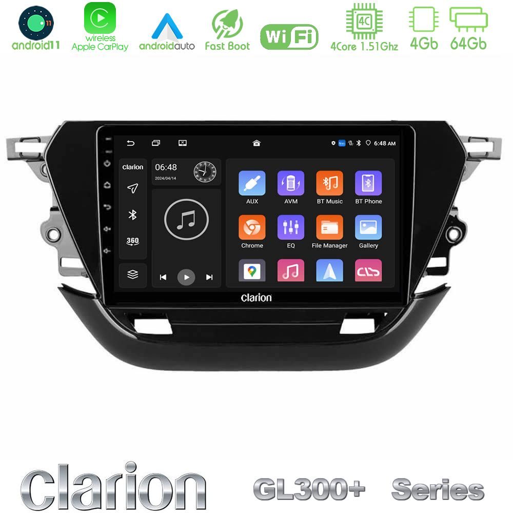 Clarion GL300+ Series 4Core Android11 4+64GB  Opel Corsa F 2019-2023 Navigation Multimedia Tablet 9"
