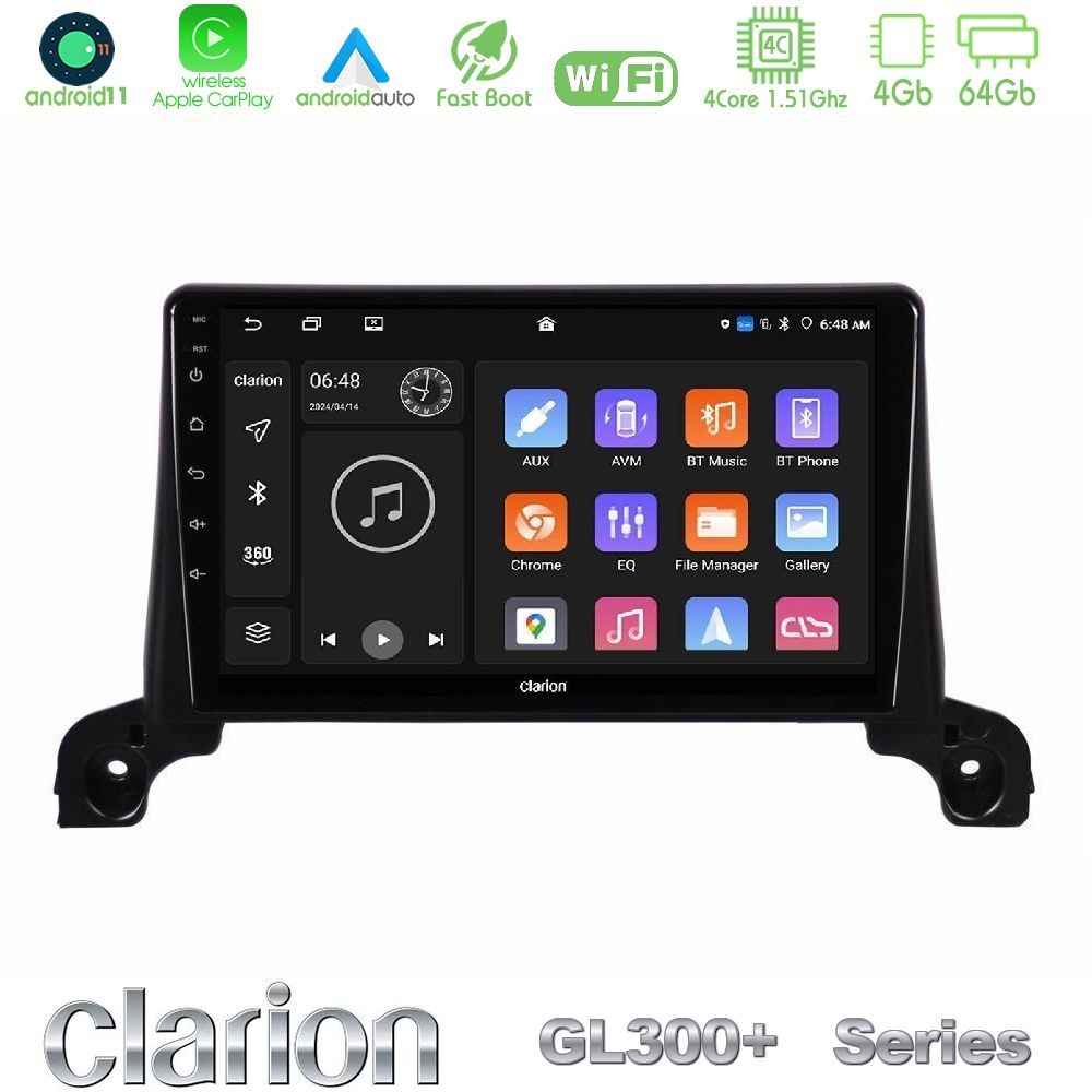 Clarion GL300+ Series 4Core Android11 4+64GB  Peugeot 3008/5008 2017-2023 Navigation Multimedia Tablet 9"