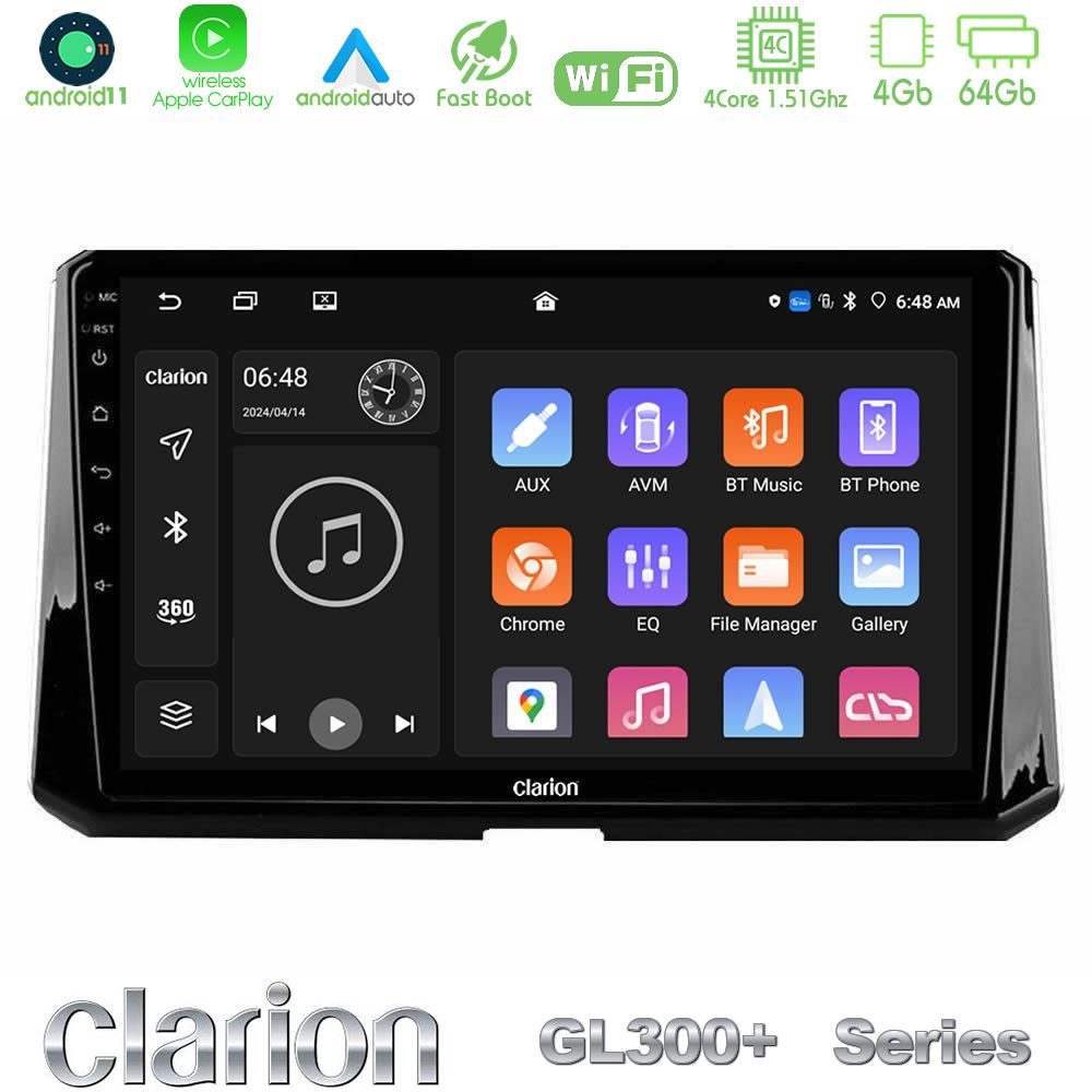 Clarion GL300+ Series 4Core Android11 4+64GB  Toyota Corolla 2019-2022 Navigation Multimedia Tablet 10"