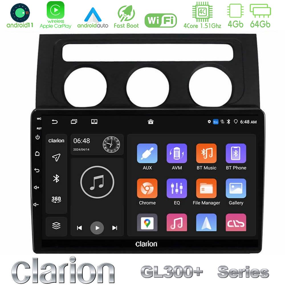 Clarion GL300+ Series 4Core Android11 4+64GB     VW Touran 2003-2011 Navigation Multimedia Tablet 10"