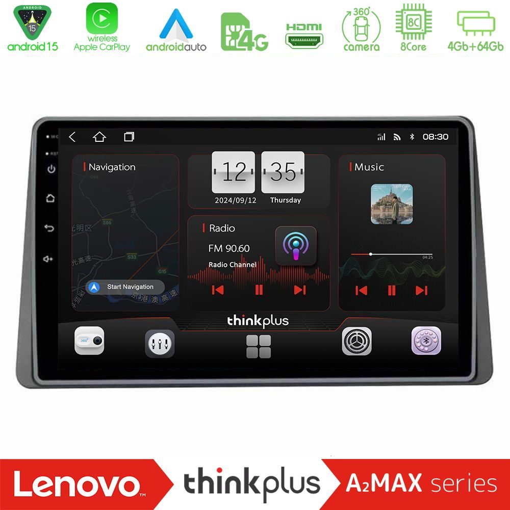 Lenovo Thinkplus A2MAX Series 8Core Android15 4+64GB  Dacia Duster 2022-> Navigation Multimedia Tablet 9"