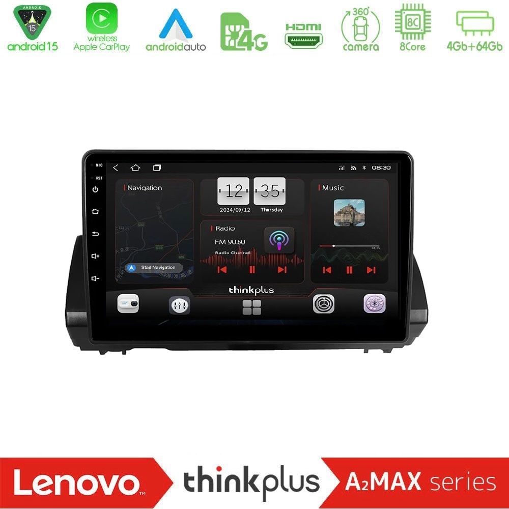 Lenovo Thinkplus A2MAX Series 8Core Android15 4+64GB Dacia Sandero/Logan/Jogger 2022-> Navigation Multimedia Tablet 9"