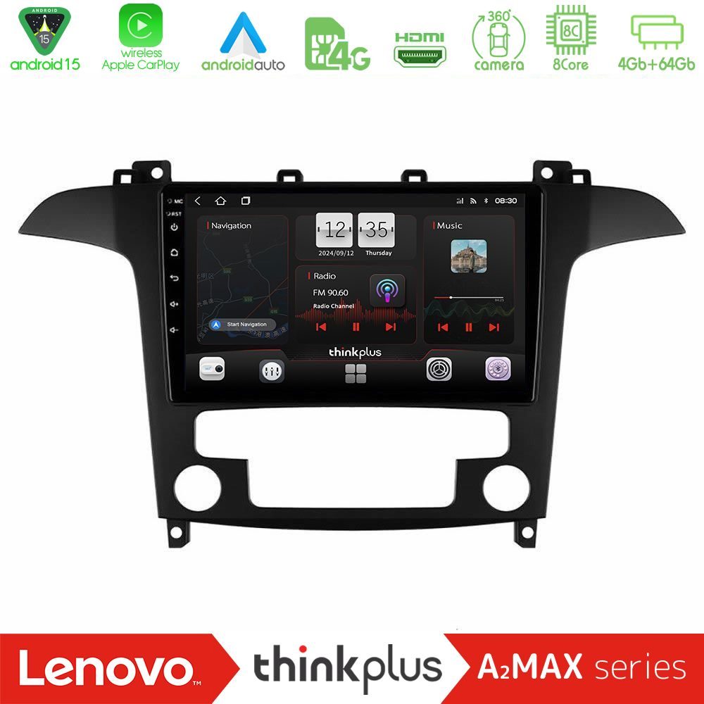 Lenovo Thinkplus A2MAX Series 8Core Android15 4+64GB  Ford S-Max 2006-2012 Navigation Multimedia Tablet 9"