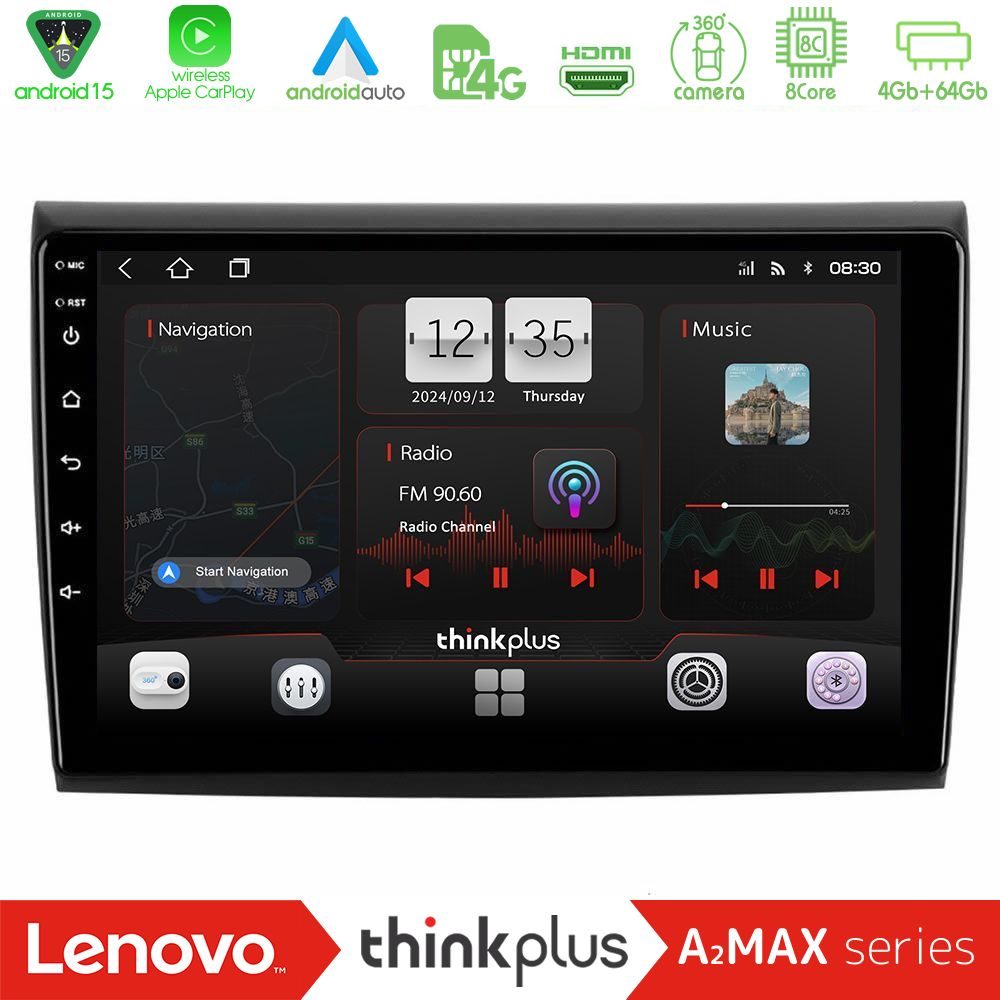 Lenovo Thinkplus A2MAX Series 8Core Android15 4+64GB  Fiat Bravo Navigation Multimedia Tablet 9"