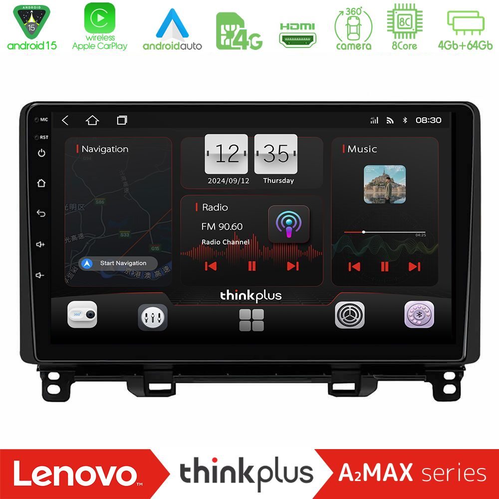 Lenovo Thinkplus A2MAX Series 8Core Android15 4+64GB  Honda Jazz 2021-2025 Navigation Multimedia Tablet 9"