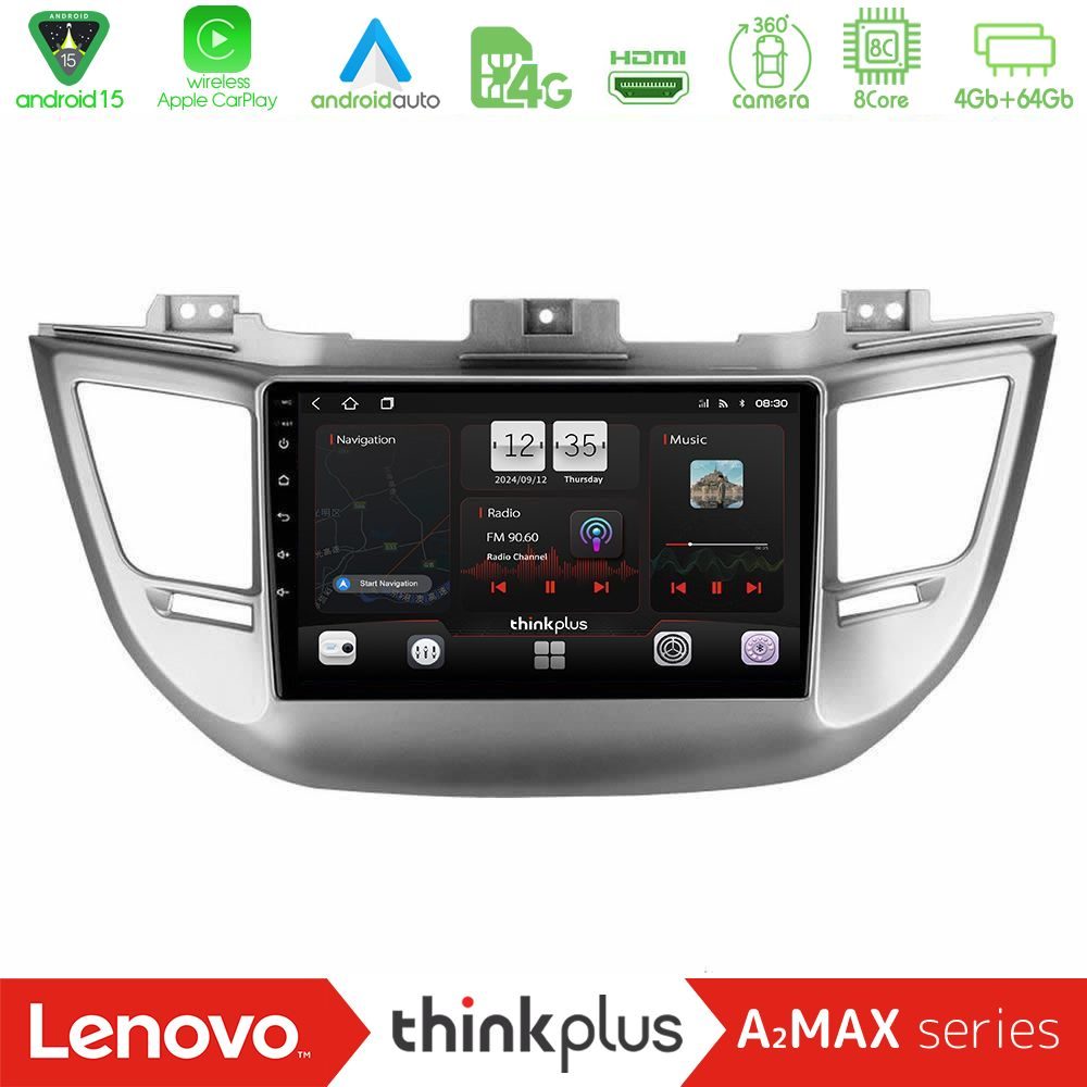 Lenovo Thinkplus A2MAX Series 8Core Android15 4+64GB  Hyundai Tucson 2015-2018 Navigation Multimedia Tablet 9"
