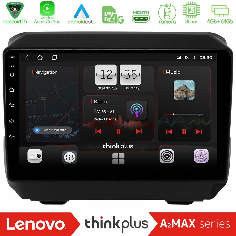 Lenovo Thinkplus A2MAX Series 8Core Android15 4+64GB  Jeep Wrangler 2018-> Navigation Multimedia Tablet 9"