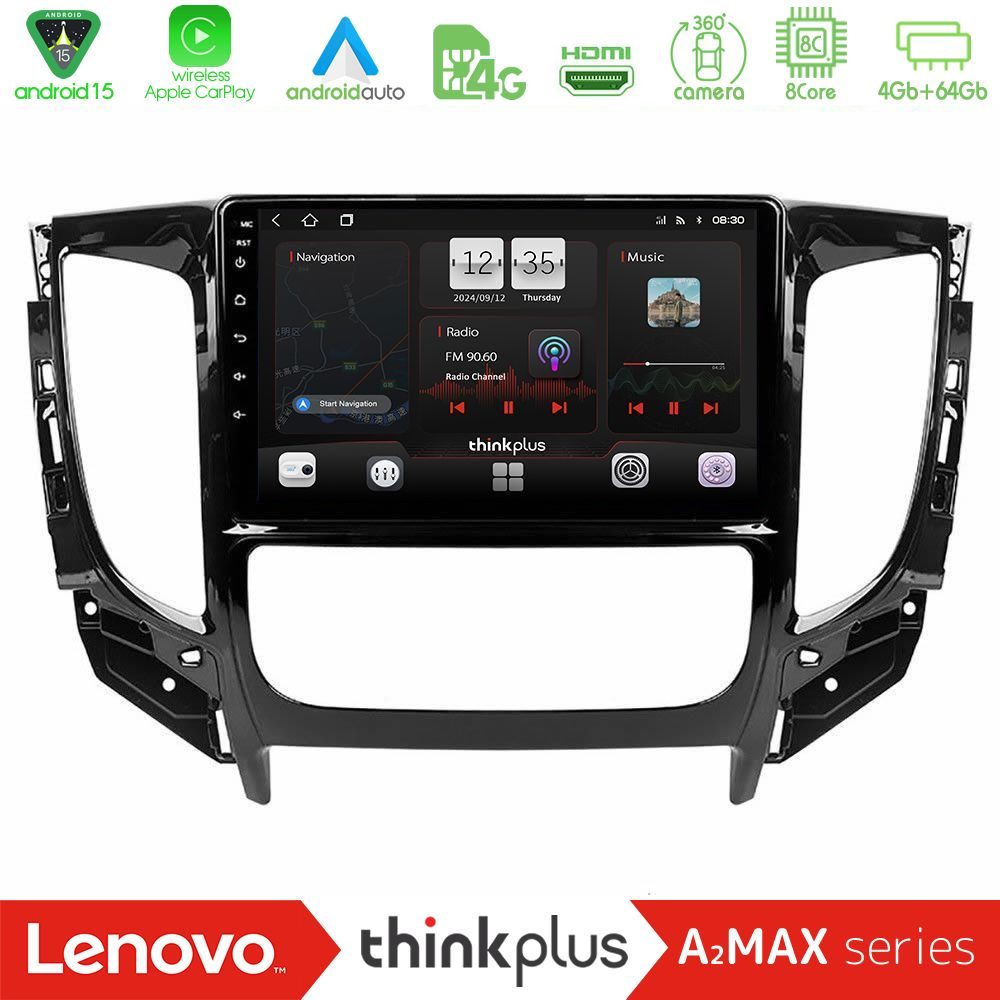 Lenovo Thinkplus A2MAX Series 8Core Android15 4+64GB  Mitsubishi L200 2016-> amp; Fiat Fullback (Auto A/C) Navigation Multimedia Tablet 9"